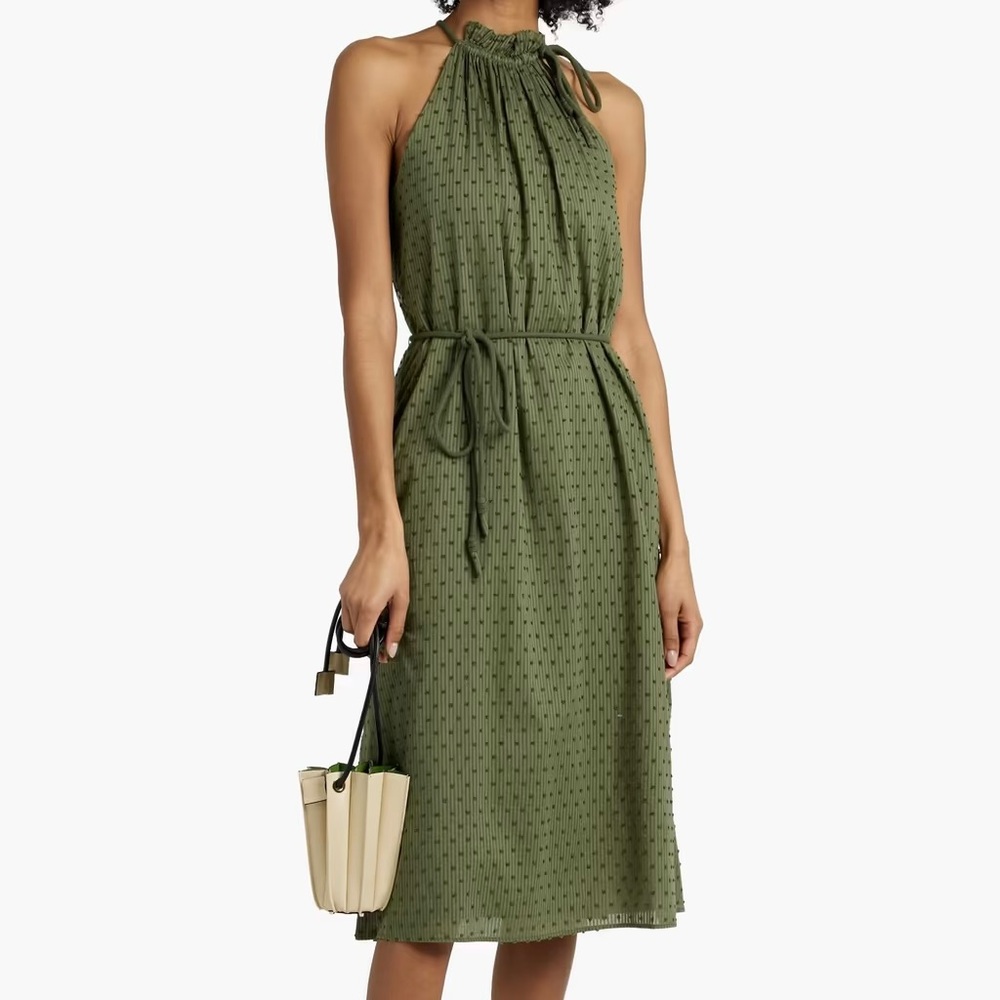 JOIE olive green 100% cotton stripe and dot jacquard sleeveless dress - S
